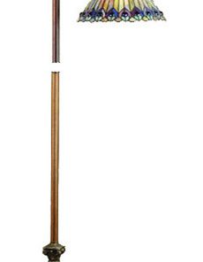 60H Tiffany Jeweled Peacock Bridge Arm Floor Lamp
