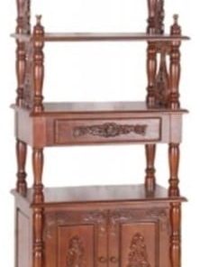 Windsor Carved Wood One-drawer 4-tier Bookshelf, Walnut