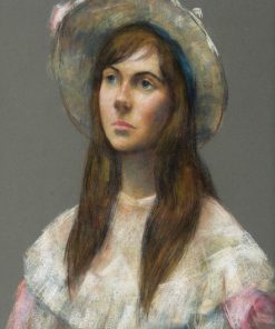 Thomas Strickland "Young Woman in Floral Dress" Pastel Drawing