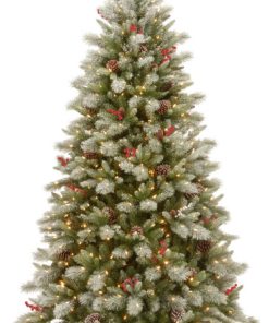 7.5' Powerconnect Snowy Bristle Berry Tree With Dual Color LED Lights