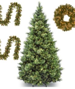 7.5 Foot Carolina Pine Tree, Pine Wreath With 2 pack Pine Garland
