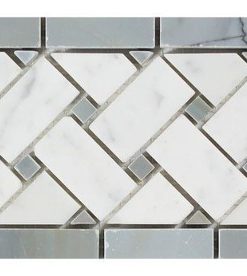 4.8"x12" Polished Carrara Basketweave Border, Blue-Gray Dots, Set of 50
