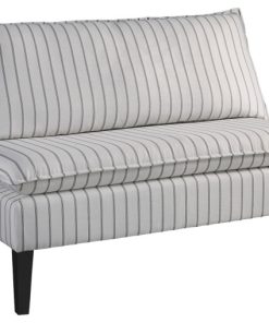 Wood and Fabric Accent Bench with Pillow Top Seat and Back, White and Gray