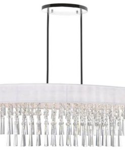 38 inch 8 Light Off White Drum Shade Chrome Chandelier