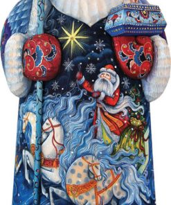 Winter Sleigh Ride Santa, Woodcarved Figurine