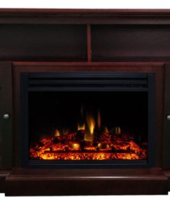 62" Summit Farmhouse Electric Fireplace Mantel With Deep Log Insert, Mahogany