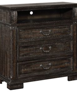 Three Drawer Wooden Media Chest with One Open Shelf, Brown