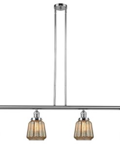 4-Light Chatham Adjustable Island Light, Polished Chrome, Glass: Mercury Plated