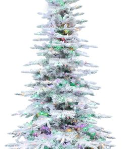 6.5' Flocked Pine Valley Christmas Tree With Multi-Color LED String Lighting