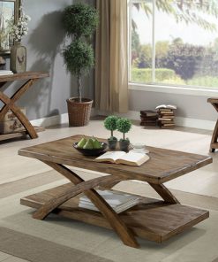 Transitional Style Wooden 3 Piece Table Set With X Shaped Table Base, Light Oak