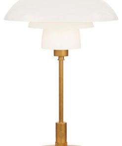 Whitman Desk Lamp in Hand-Rubbed Antique Brass with White Glass Shade