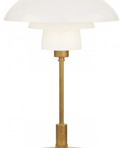 Whitman Desk Lamp, 1-Light, Hand-Rubbed Antique Brass, White Glass, 19"H