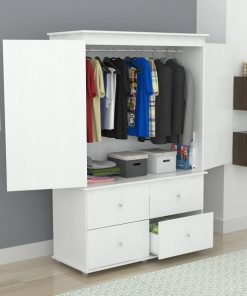 White Finish Wood Four Drawer Armoire Dresser