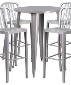 5-Piece 30" Round Metal Bar Set, Silver