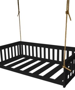 Twin Misson Hanging Daybed with Rope or Chain, Black, With Rope