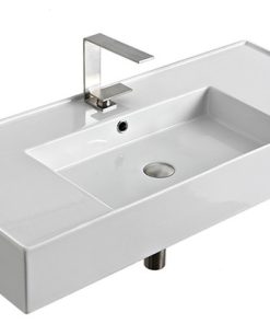 40" Ceramic Wall Mounted Vessel Bathroom Sink, 1-Hole
