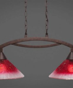 Toltec Bow Island Light In Bronze, Raspberry Glass