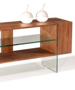 Walnut TV Sideboard With Glass Legs And Shelves