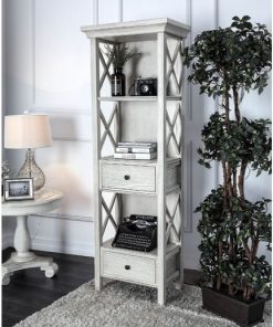 Wooden Pier Stand With Two Drawer And Three Shelves, Antique White