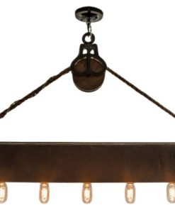 Wood Beam Chandelier with Edison Bulbs and Pully, 48"