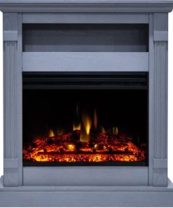 34-In. Electric Fireplace Heater With Slate Blue Mantel, Enhanced Log Display