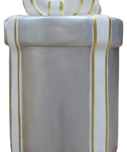 18" Round Gift Treasure Collection Gold Box Silver Ribbon With White Trim