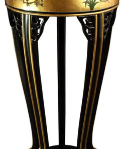 36" Lacquer Plant Stand, Gold Lead Birds and Flowers