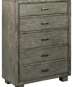 5 Drawer Wooden Chest with Block Legs, Gray