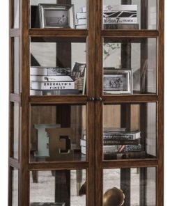Transitional Wooden Curio Cabinet with Two Glass Doors & Four Shelves, Oak Brown