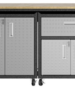 3-Piece Fortress Mobile Space-Saving Steel Garage Cabinet And Worktable 2.0 In
