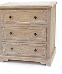 32"x32"x16" Natural 3 Drawer Rustic White-Washed Wooden Cabinet