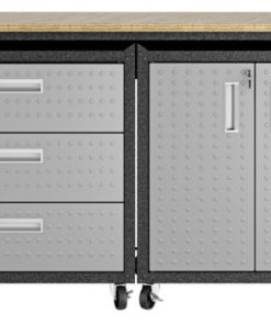 3-Piece Fortress Mobile Space-Saving Steel Garage Cabinet And Worktable 3.0 In