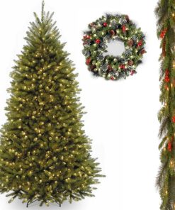 7.5' Dunhill(R Fir Tree, Crestwood Spruce Garland, 24" Crestwood Spruce Wreath