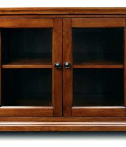 Traditional TV Stand, Tempered Glass Doors With Adjustable Shelf, Brown Cherry