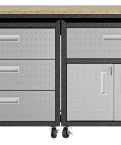 3-Piece Fortress Mobile Space-Saving Steel Garage Cabinet And Worktable 5.0 In