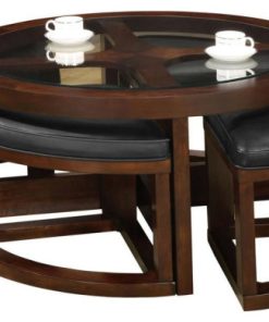 Wooden Coffee Table with 4 Chairs,Dark Walnut