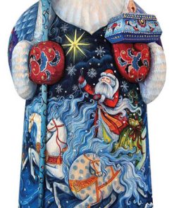 Winter Sleigh Ride In Santa, Woodcarved Figurine