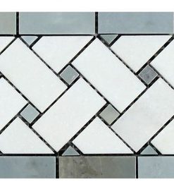 4.8"x12" Polished Thassos Marble Basketweave Border, Blue-Gray Dots, Set of 50