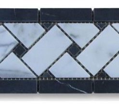 4"x12" Calacatta Basketweave Mosaic Border Black Dot Honed, Set of 50