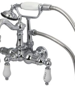 Vintage 3-3/8" Wall Mount Clawfoot Tub Filler With Hand Shower, Polished Chrome