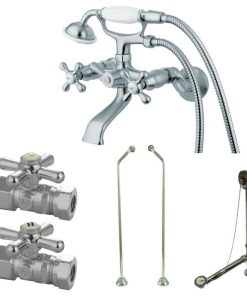 Wall Mount Tub Faucet Package with Offset Supply Lines,Polished Chrome