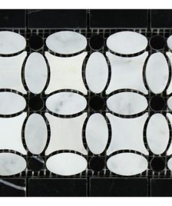 4"x12" Carrara Honed Caligraphic Border, Carrara, Oval, Black, Dots, Set of 50
