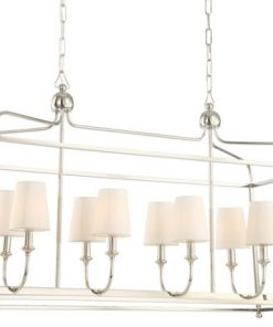 Sylvan 8 Light Chandelier in Polished Nickel with White Silk