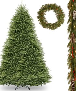 12' Dunhill Fir Hinged Tree, Frosted Berry Garland, 36" Crestwood Spruce Wreath