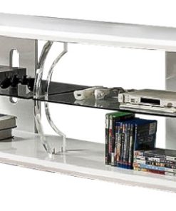 72" Wooden TV Stand with Spacious Glass Shelf, White