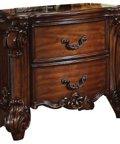 Traditional Style Wooden Nightstand with Two Drawers, Cherry Brown