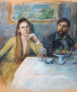 Thomas Strickland "Couple at Table, Self-Portrait" Pastel Drawing