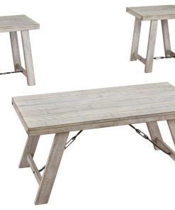 Wooden Table Set with Canted Legs and Tension Bars, Washed White