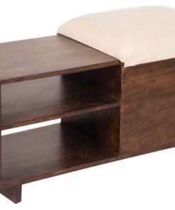 40" Chestnut Brown and Beige Entryway Storage Bench with Sliding Top