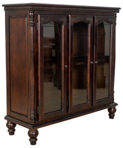 Traditional Wood and Glass Accent Cabinet with Carved Details, Brown